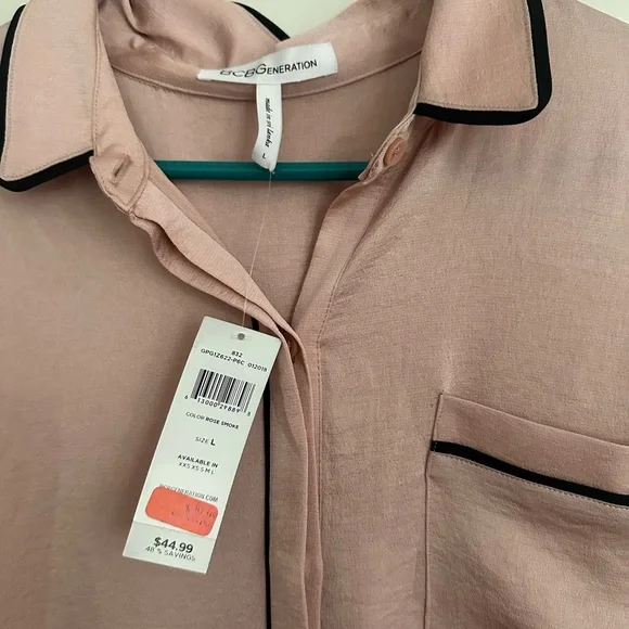 BCBGeneration rose smoke Blush Button-Down pajama top with Black Accents - Picture 8 of 12